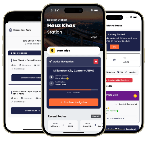 Delhi Metro Route Map and Station Alerts App Screenshot